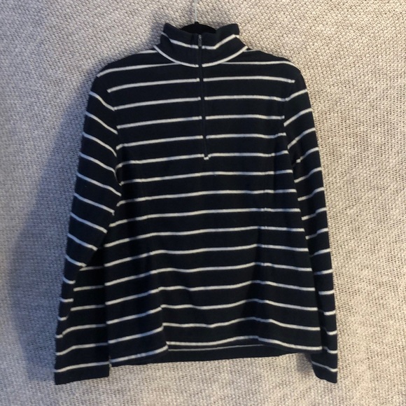 Lands' End Tops - Land’s End Blue & White striped fleece quarter zip